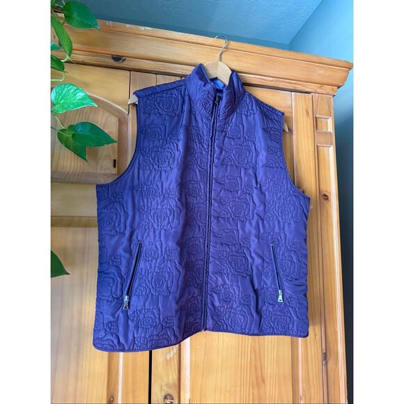bamboo Traders Purple Quilted Floral Vest Size XL Full Zip Pockets - Picture 1 of 7